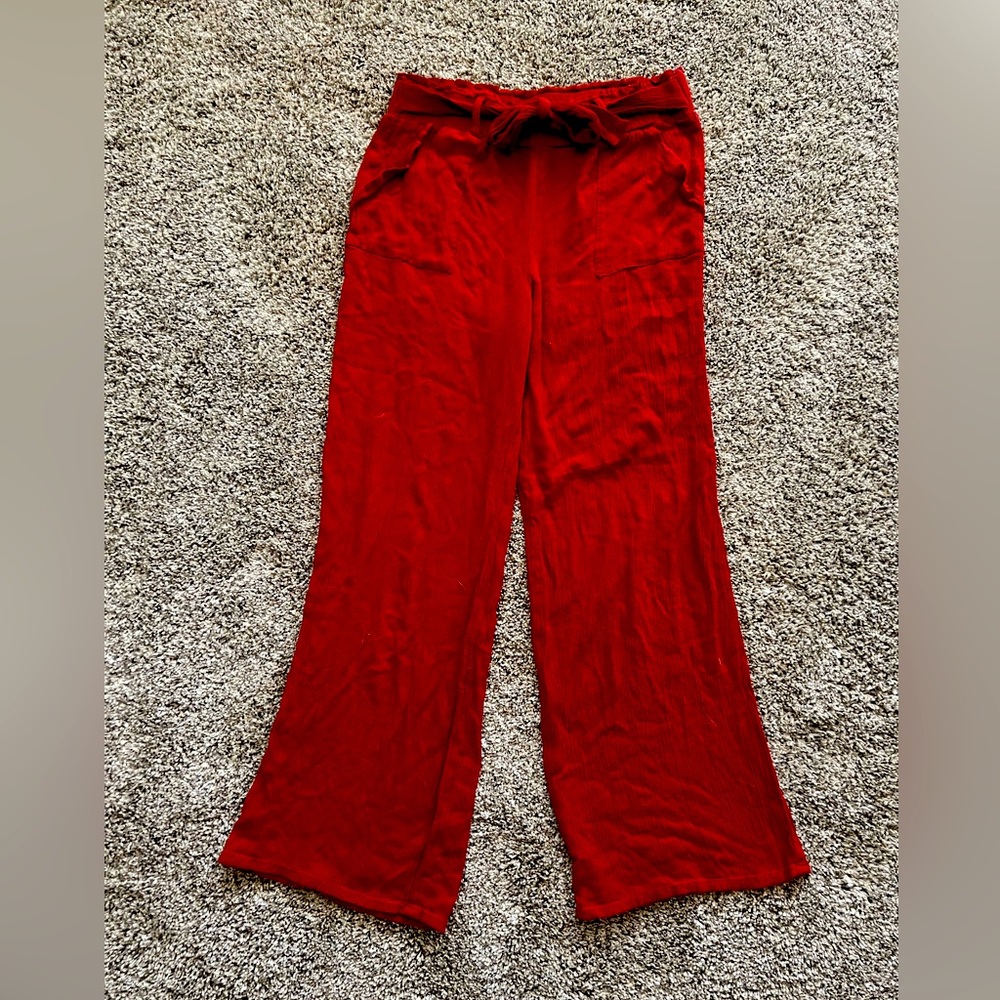 Sky and Sparrow Red Comfy Thick Tie Linen Pants